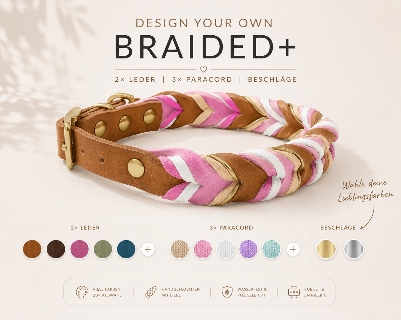 Leder Halsband Braided+ mit Paracord individuell konfigurieren