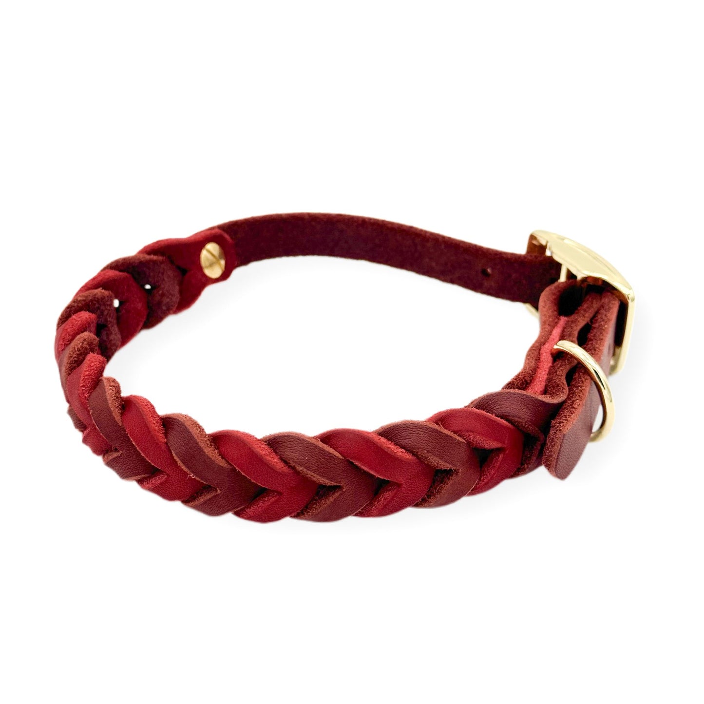 Leder Halsband Braided Rust x Red