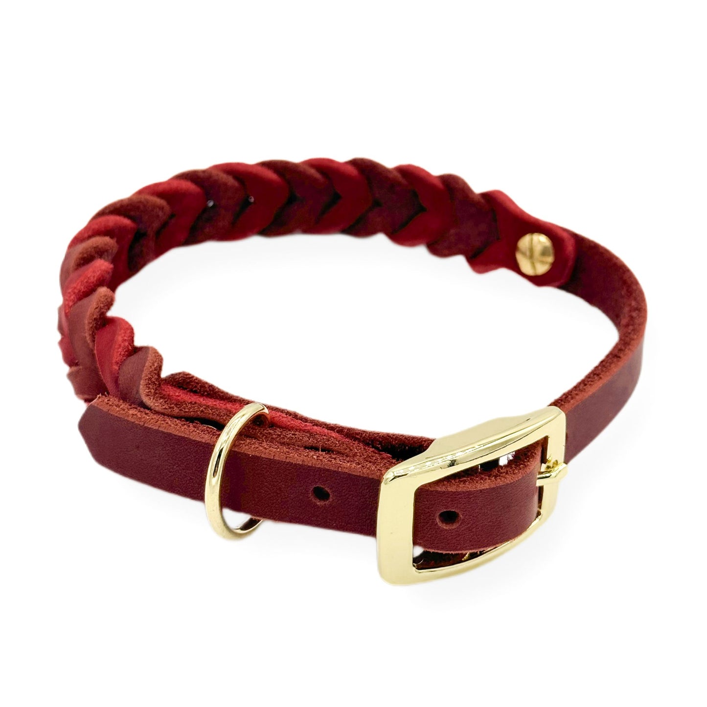 Leder Halsband Braided Rust x Red