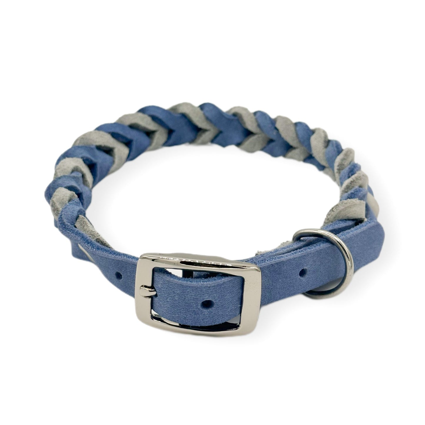 Leder Halsband Braided Silver x Pastell Blue