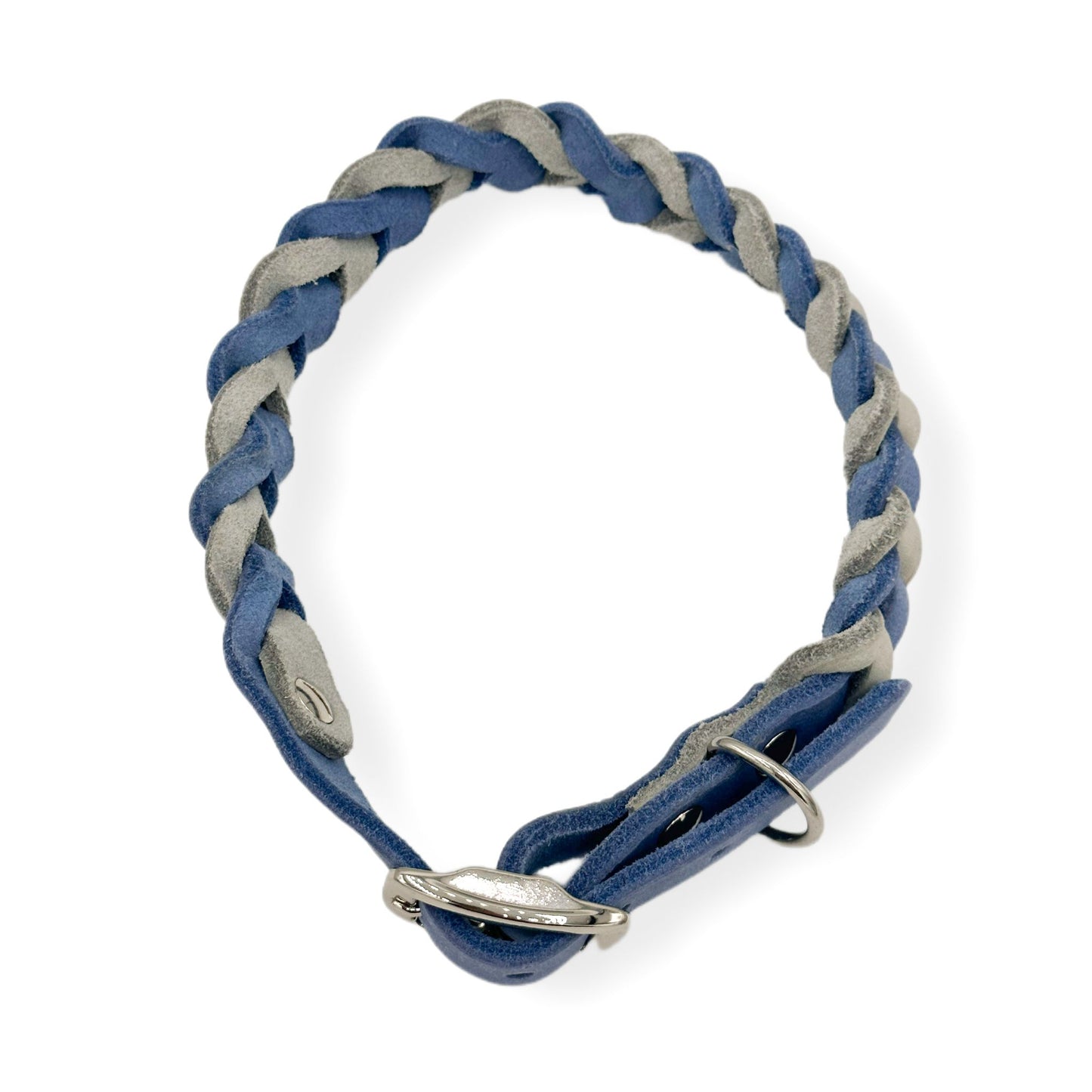 Leder Halsband Braided Silver x Pastell Blue
