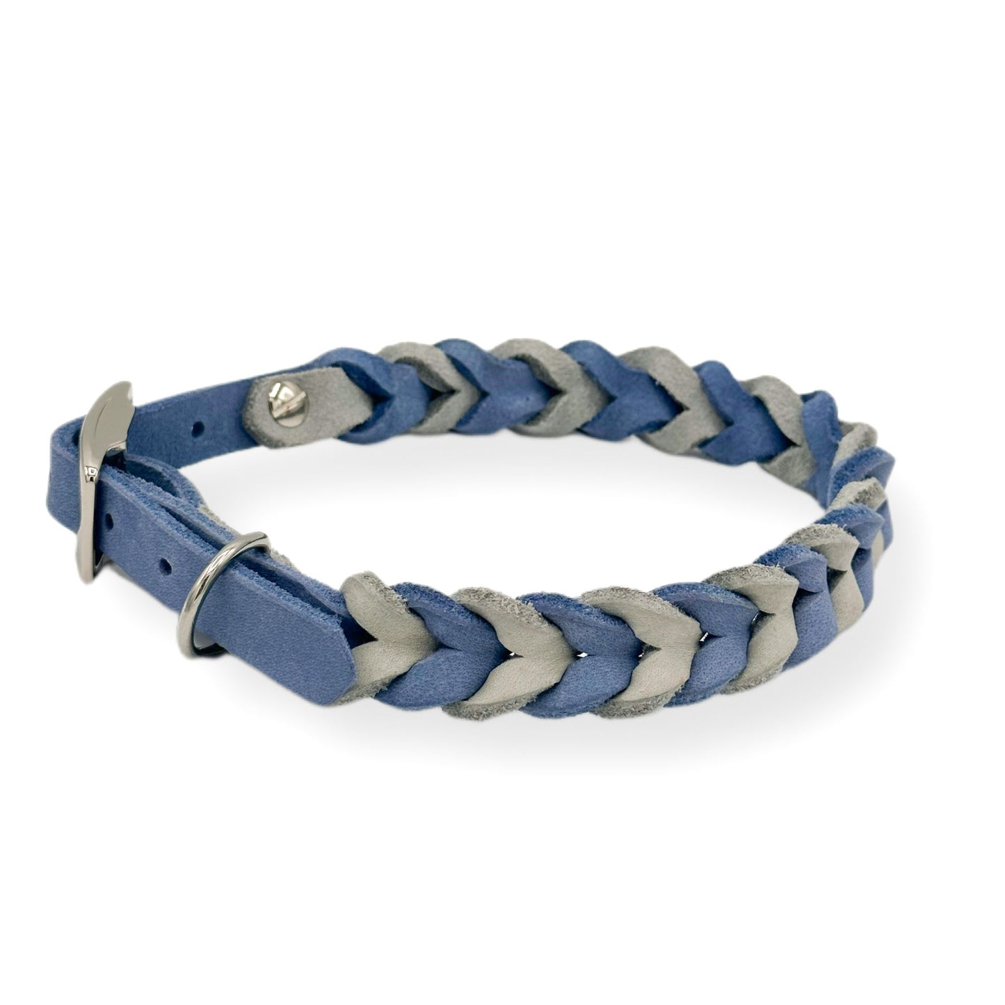 Leder Halsband Braided Silver x Pastell Blue