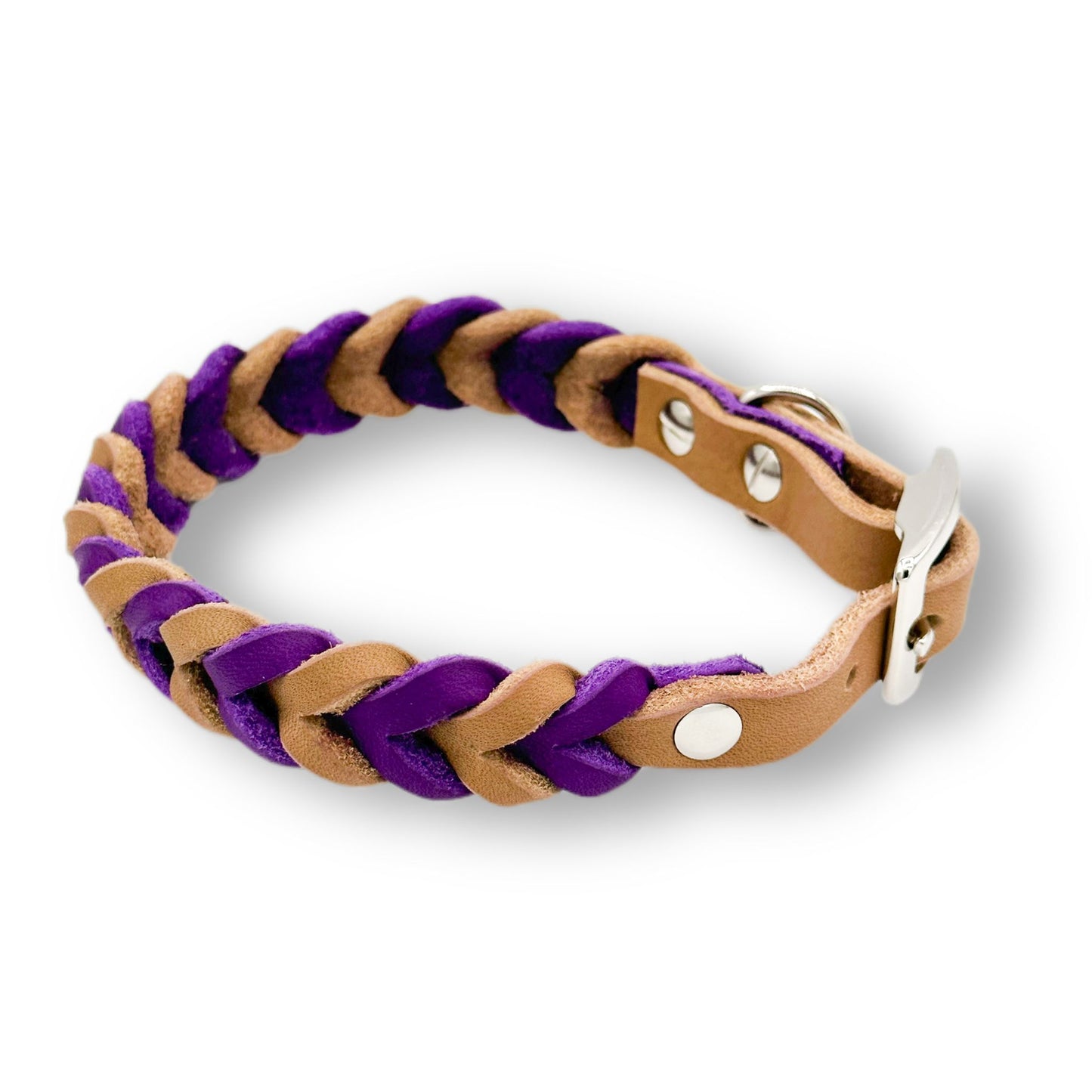 Leder Halsband Braided Camel x Violett