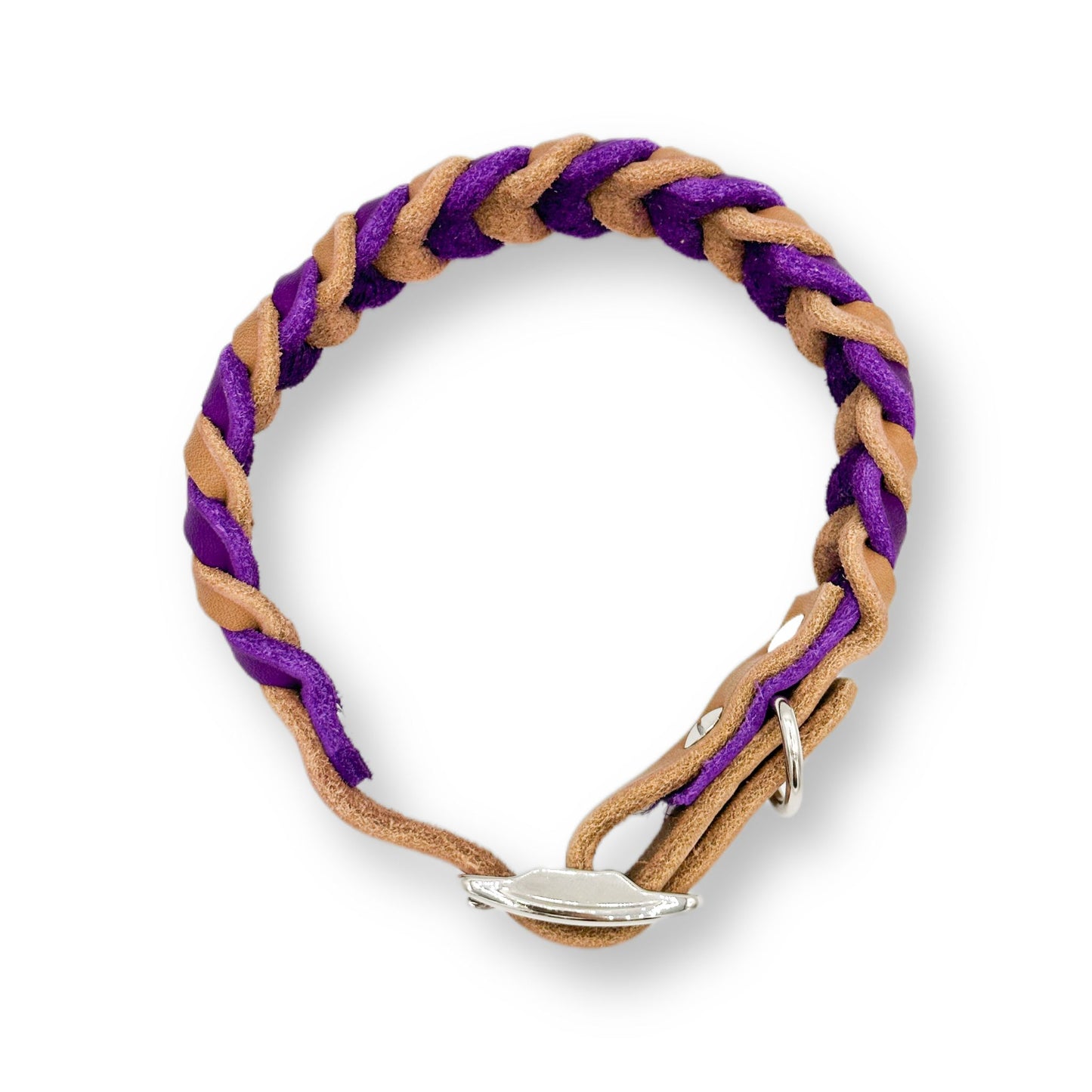 Leder Halsband Braided Camel x Violett