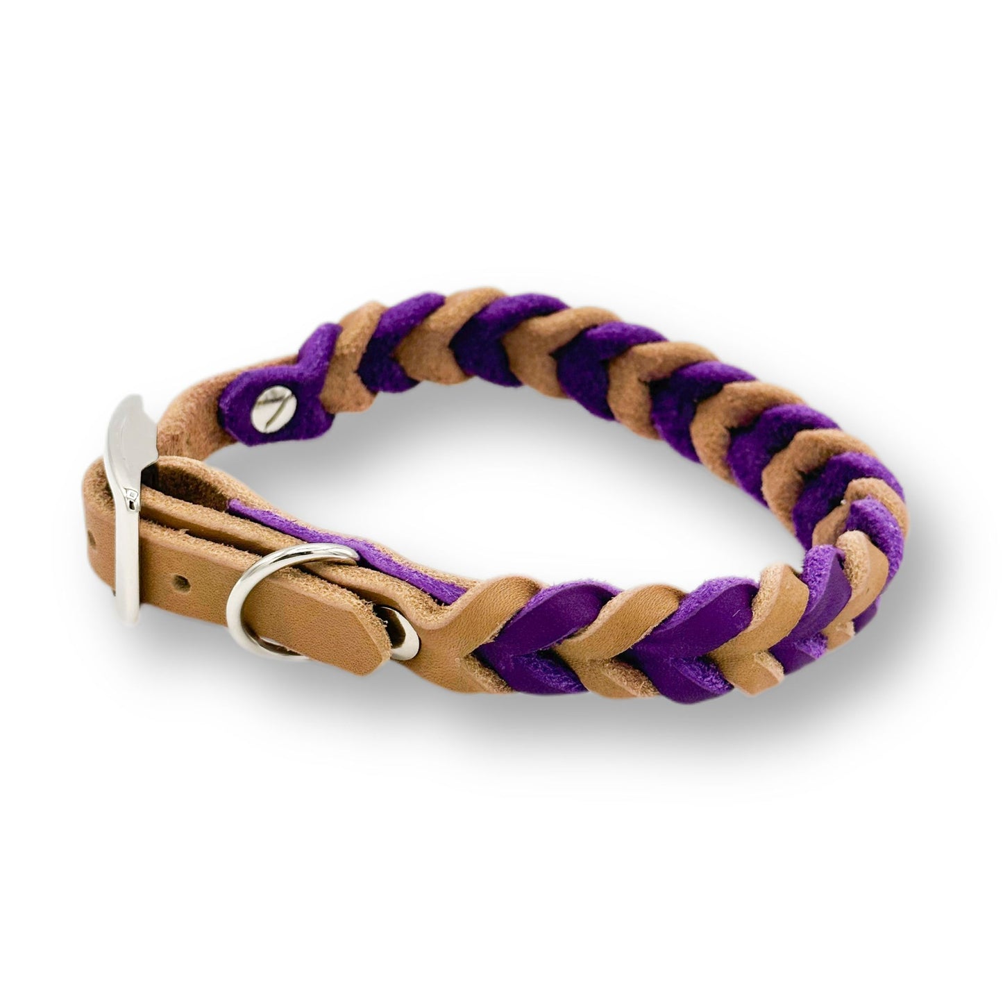 Leder Halsband Braided Camel x Violett