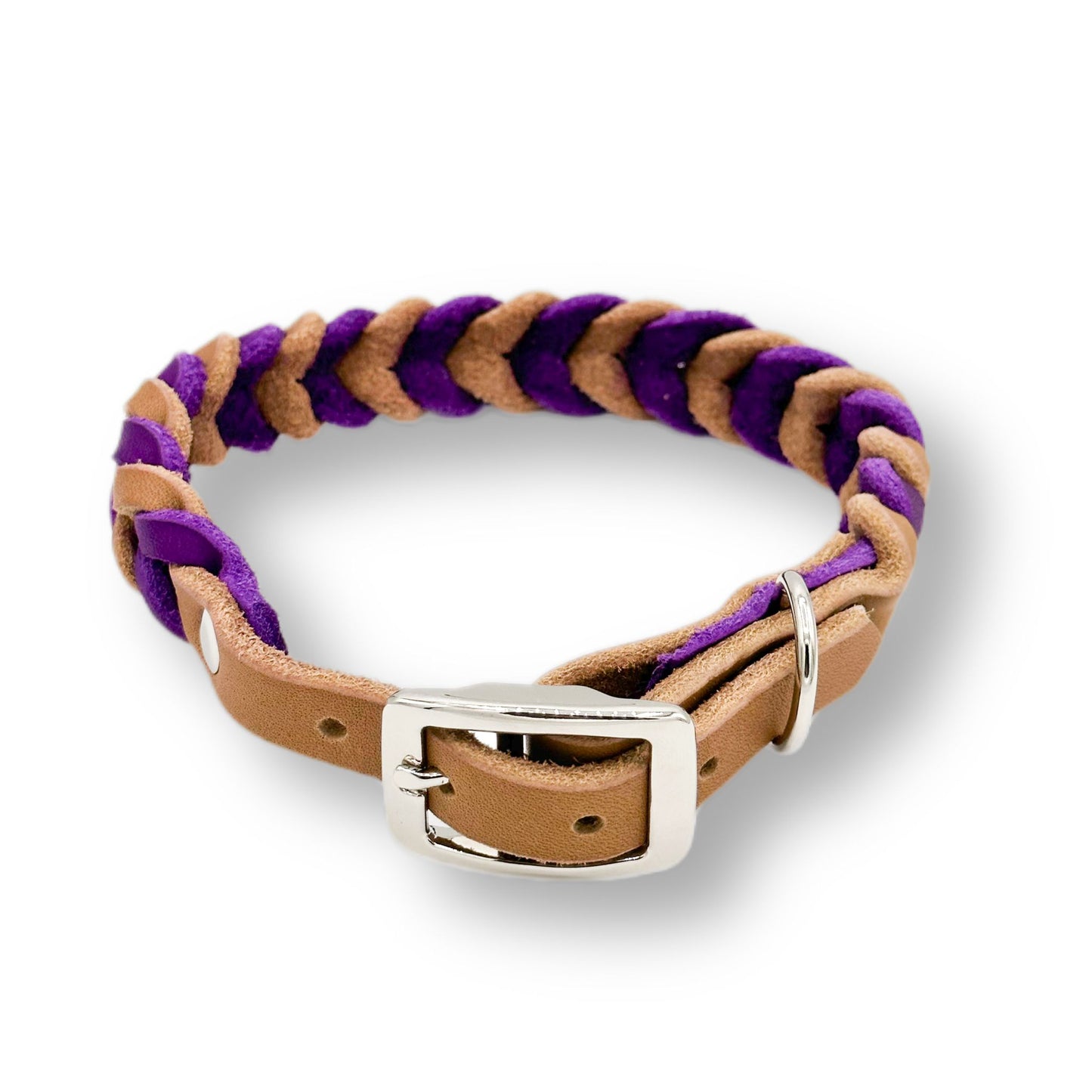 Leder Halsband Braided Camel x Violett