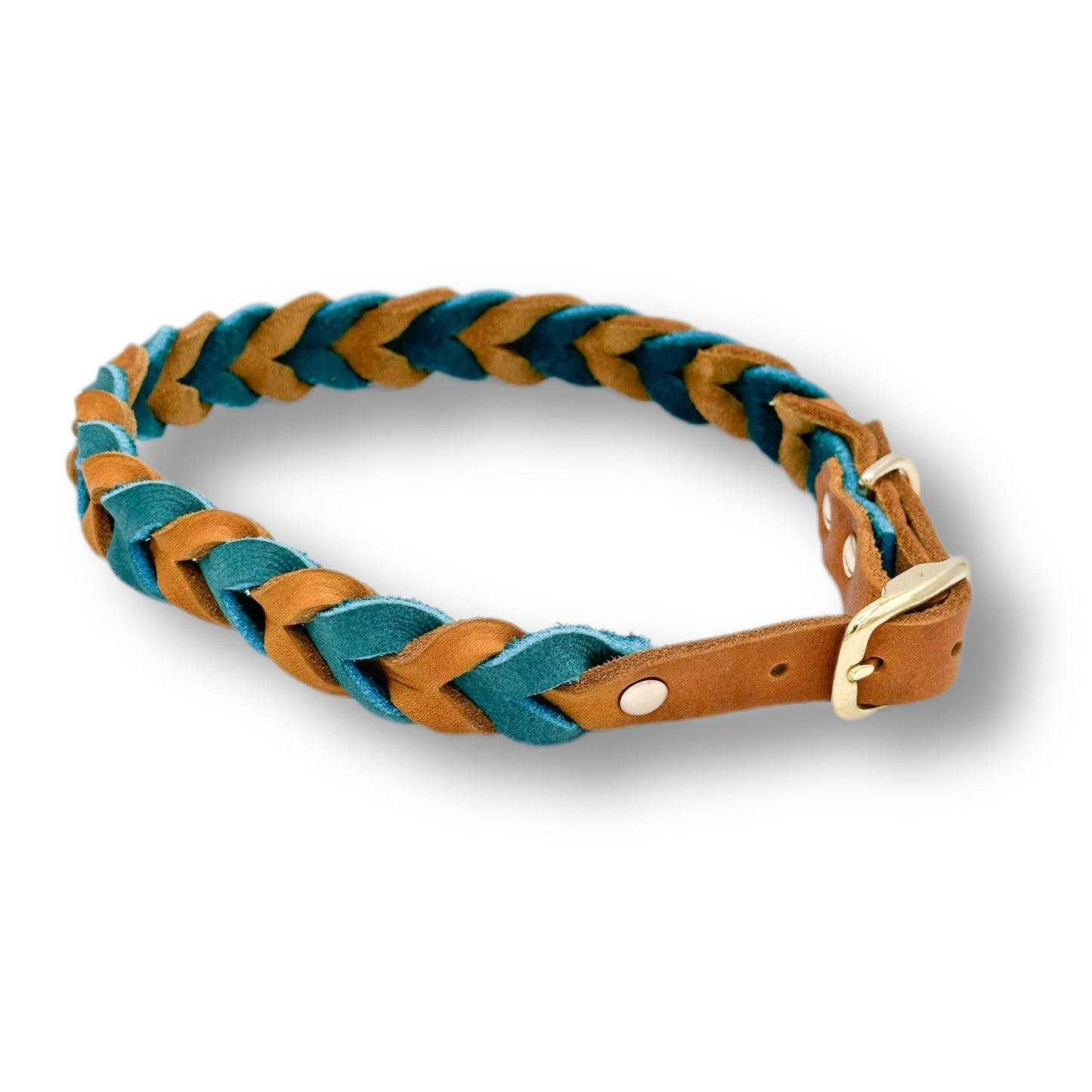 Leder Halsband Braided Cognac x Sea Green