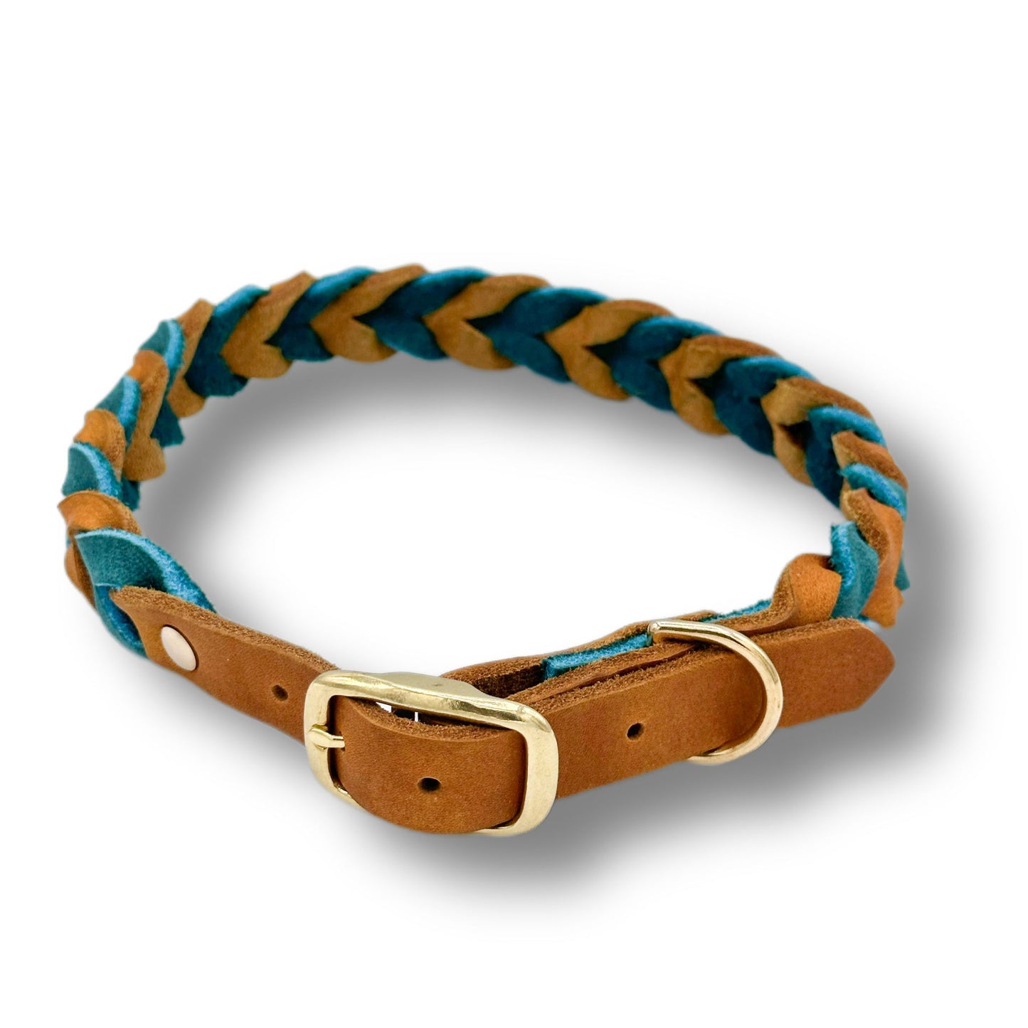 Leder Halsband Braided Cognac x Sea Green