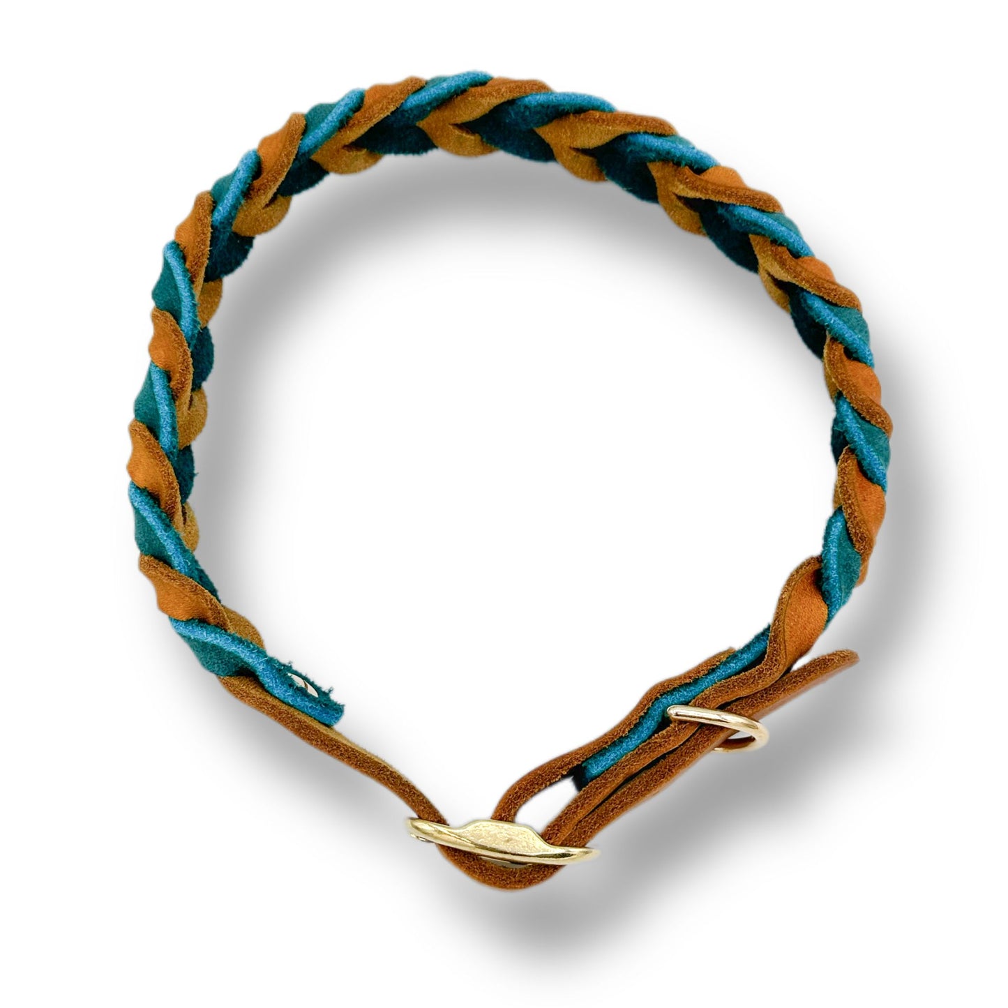 Leder Halsband Braided Cognac x Sea Green
