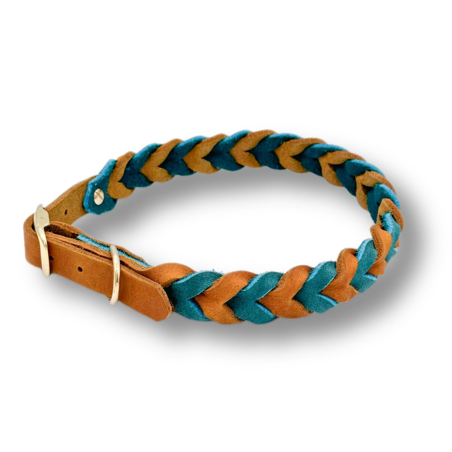 Leder Halsband Braided Cognac x Sea Green