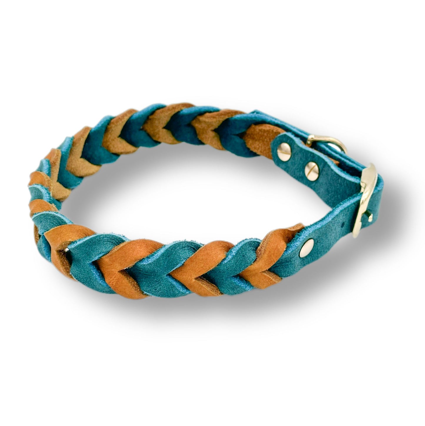 Leder Halsband Braided Cognac x Sea Green