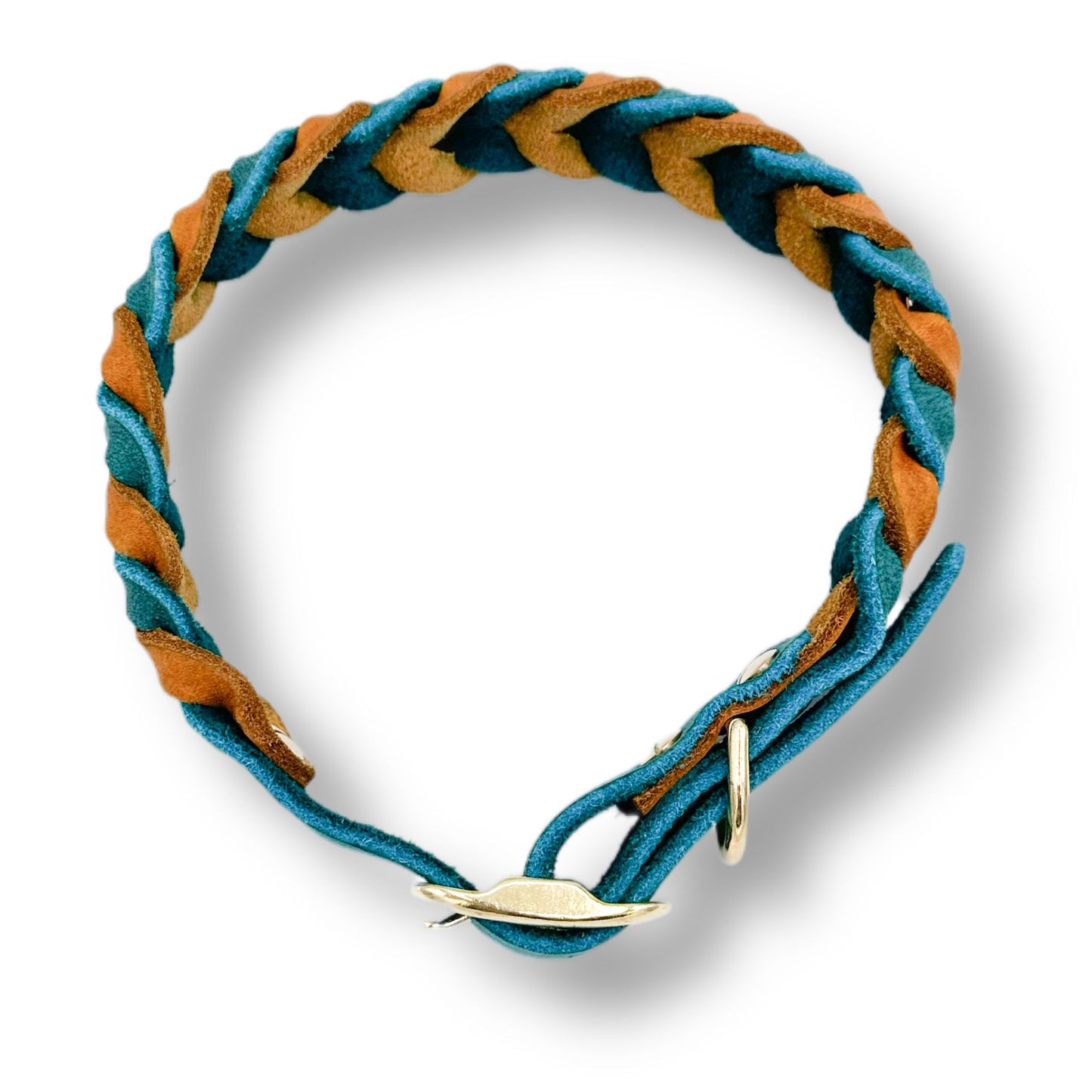 Leder Halsband Braided Cognac x Sea Green