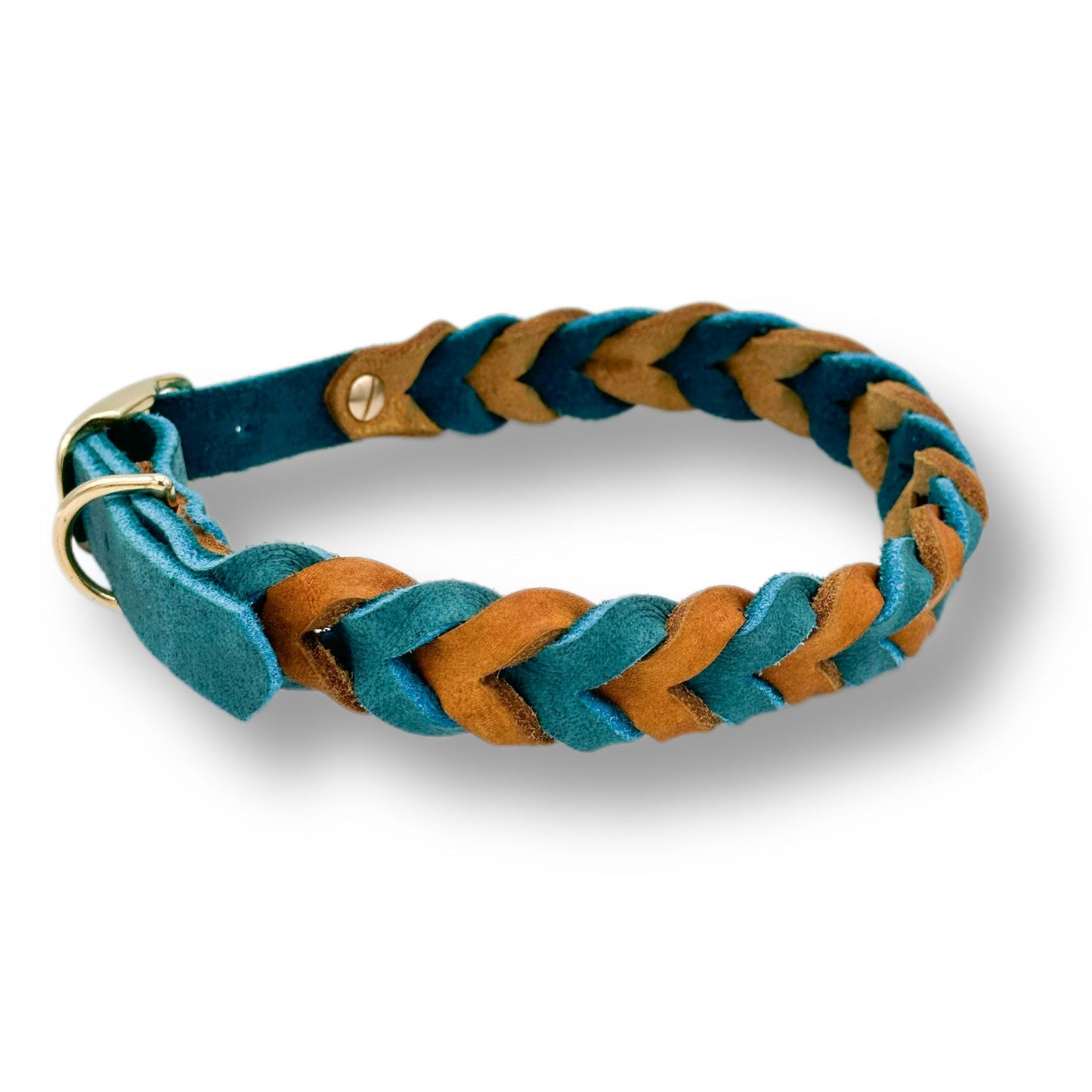 Leder Halsband Braided Cognac x Sea Green