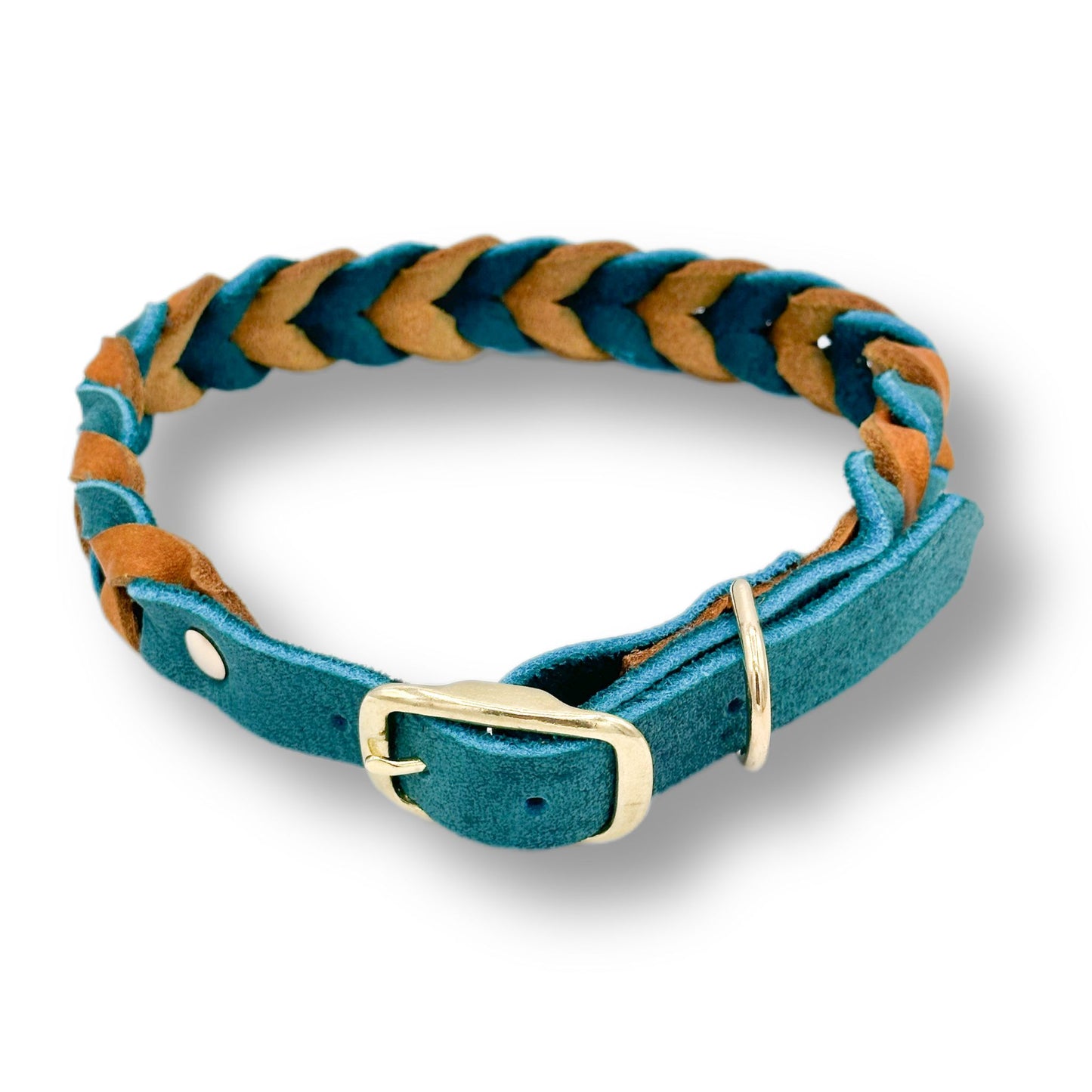 Leder Halsband Braided Cognac x Sea Green