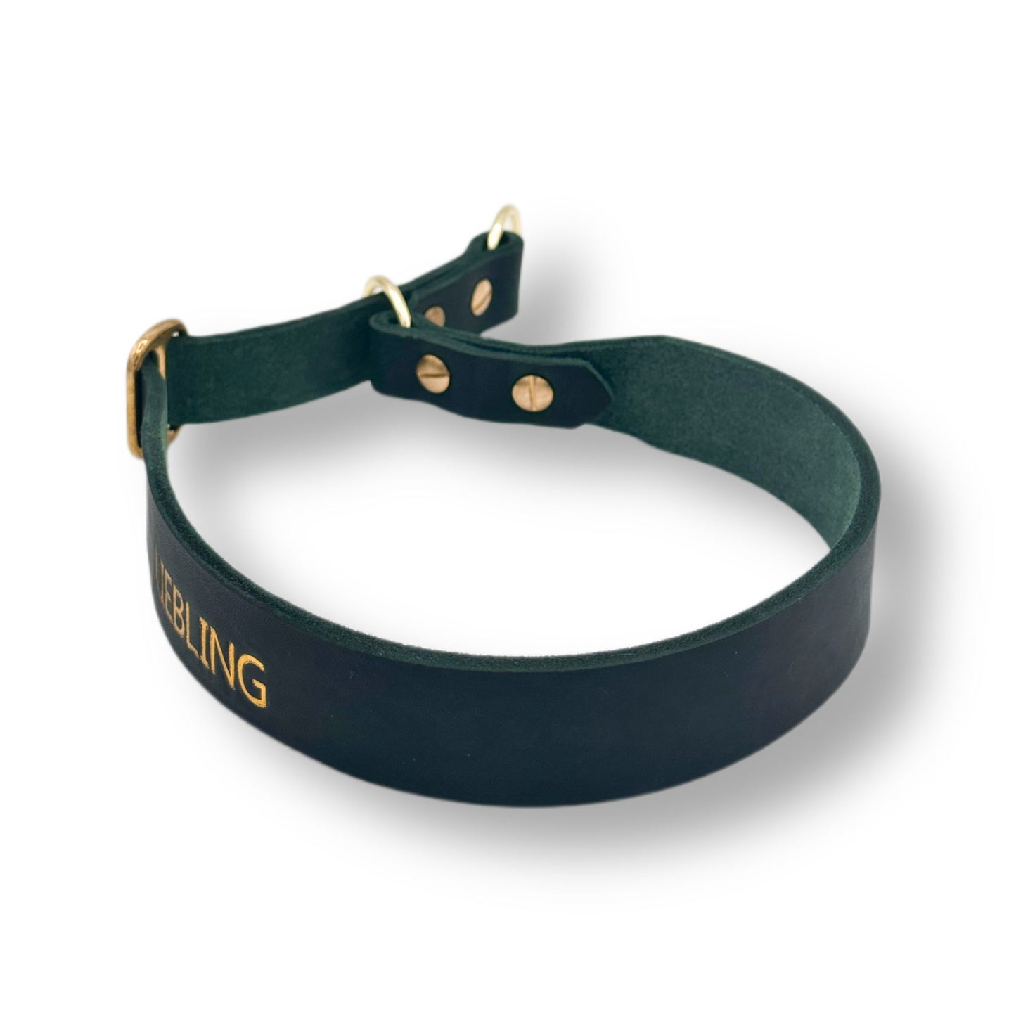 Personalisierbares Leder Halsband Zugstop Dark Green