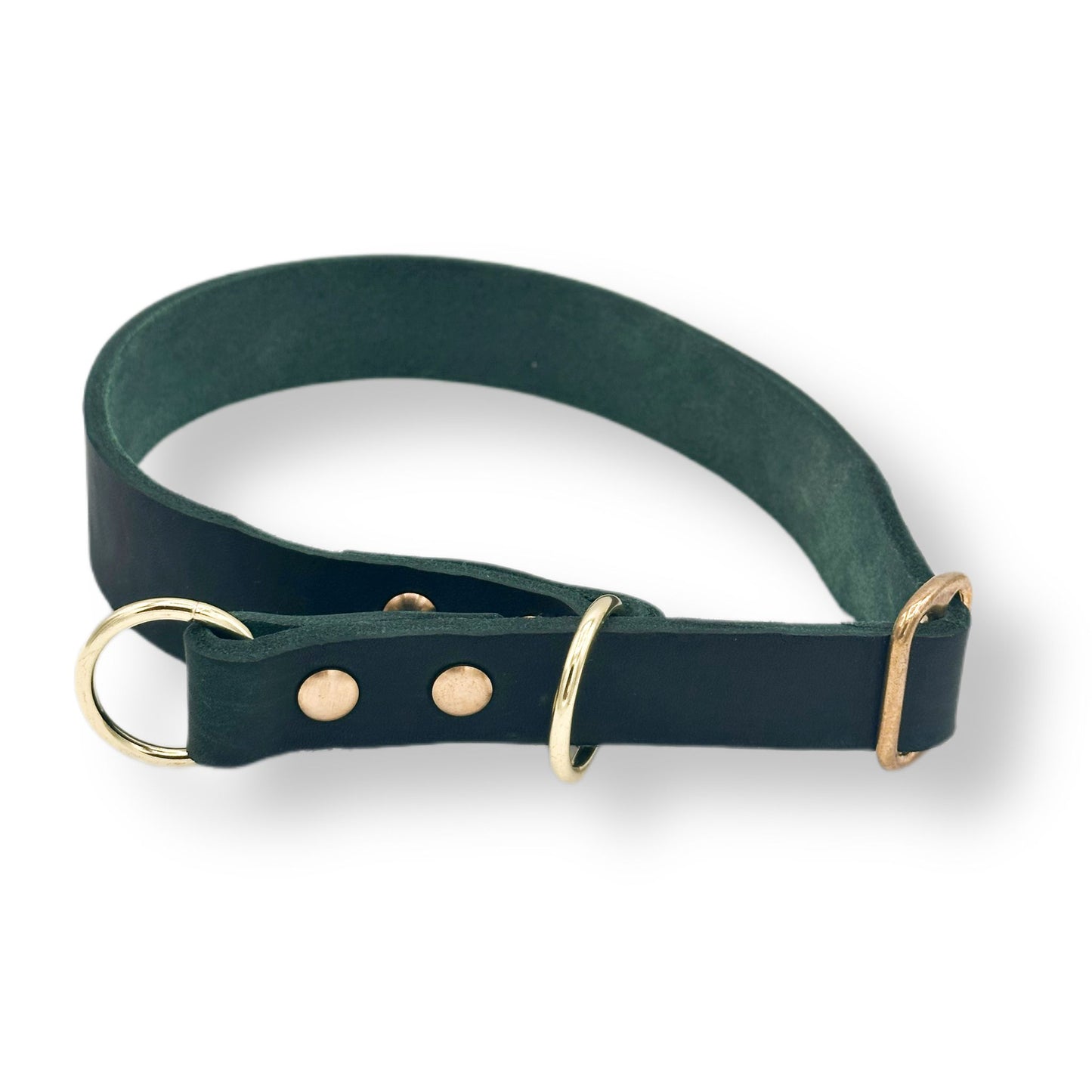 Personalisierbares Leder Halsband Zugstop Dark Green