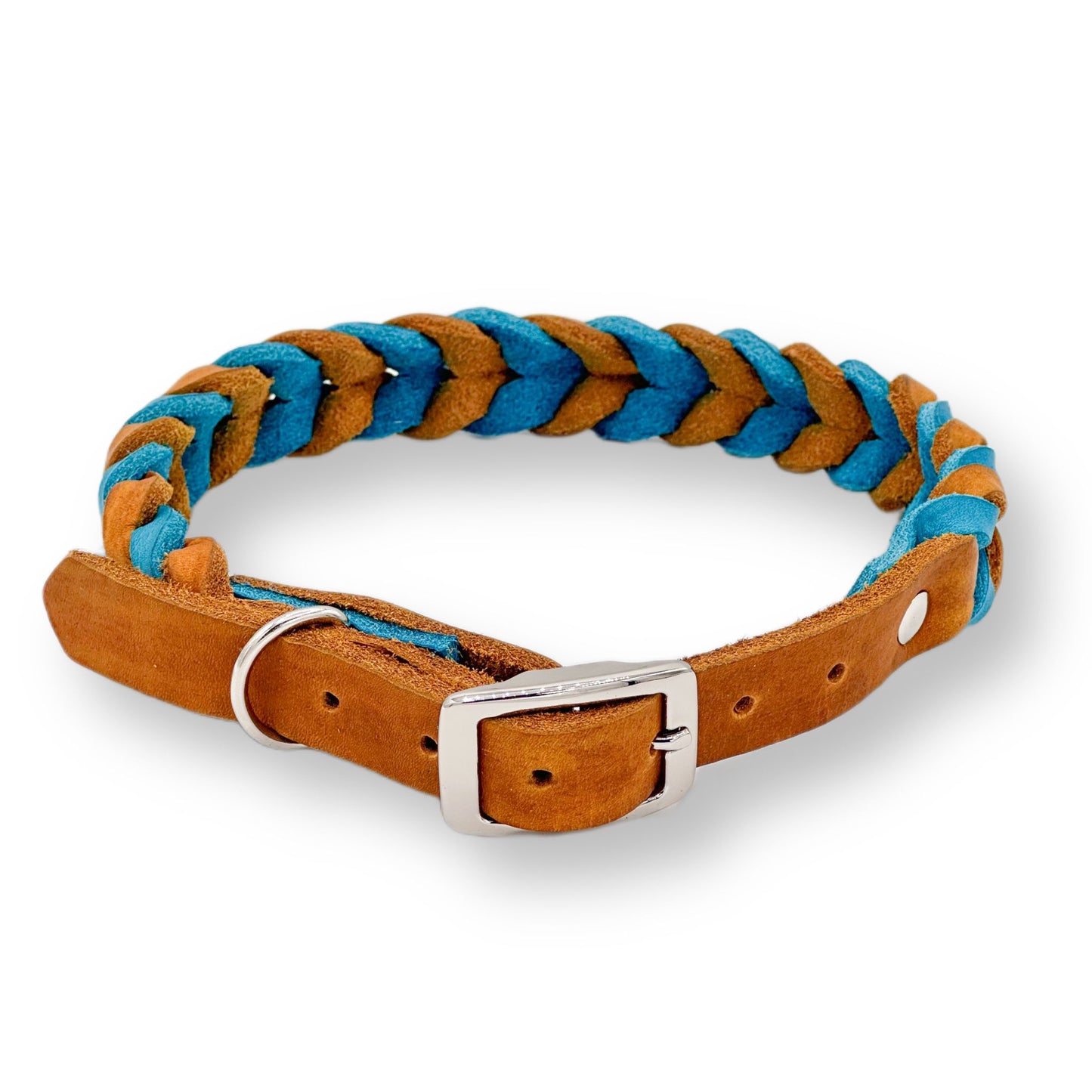 Leder Halsband Braided Cognac x Türkis