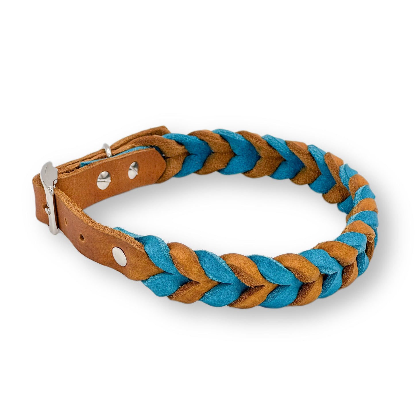 Leder Halsband Braided Cognac x Türkis