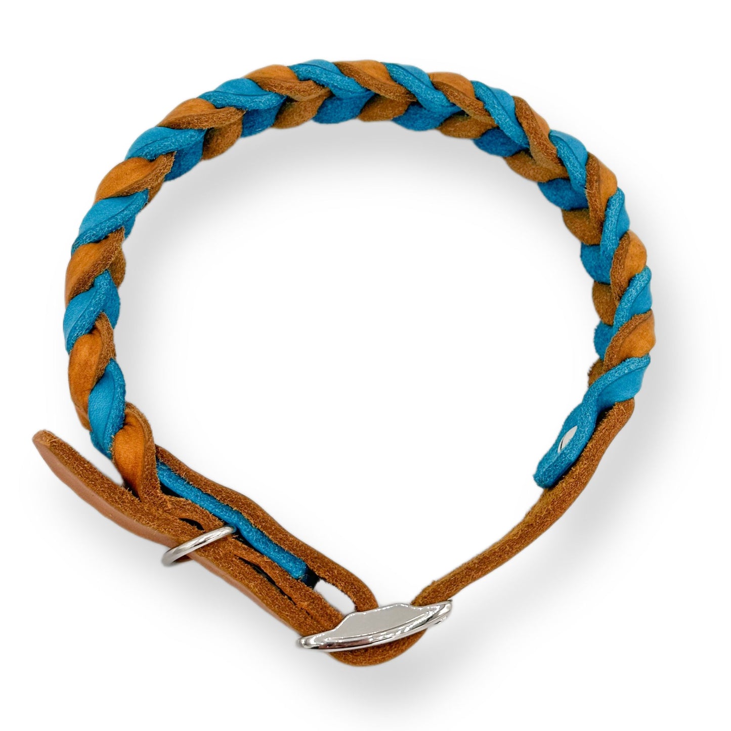 Leder Halsband Braided Cognac x Türkis
