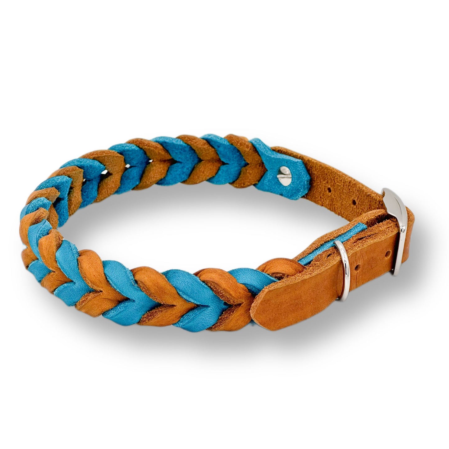 Leder Halsband Braided Cognac x Türkis