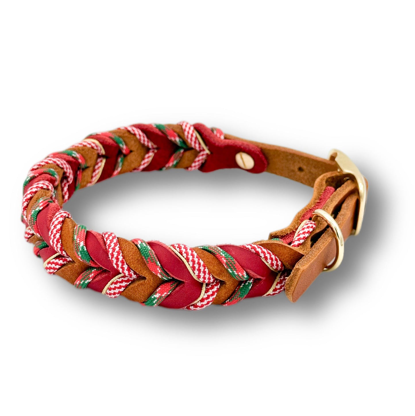 Leder Halsband Braided+ Gingerbread Red