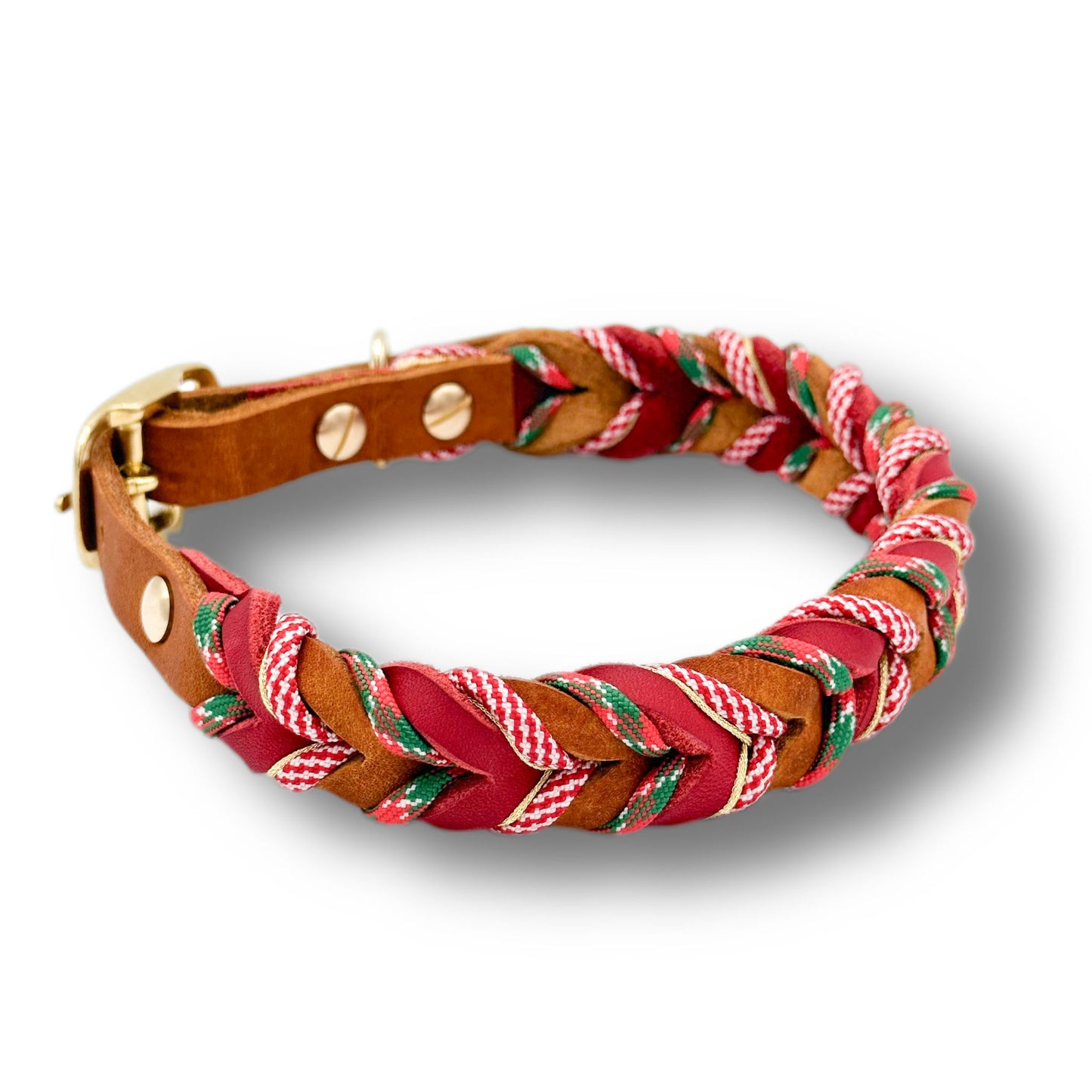 Leder Halsband Braided+ Gingerbread Red