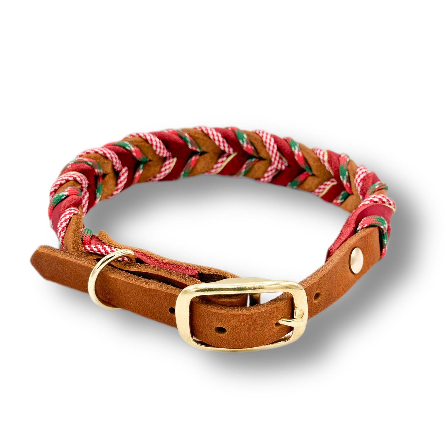 Leder Halsband Braided+ Gingerbread Red