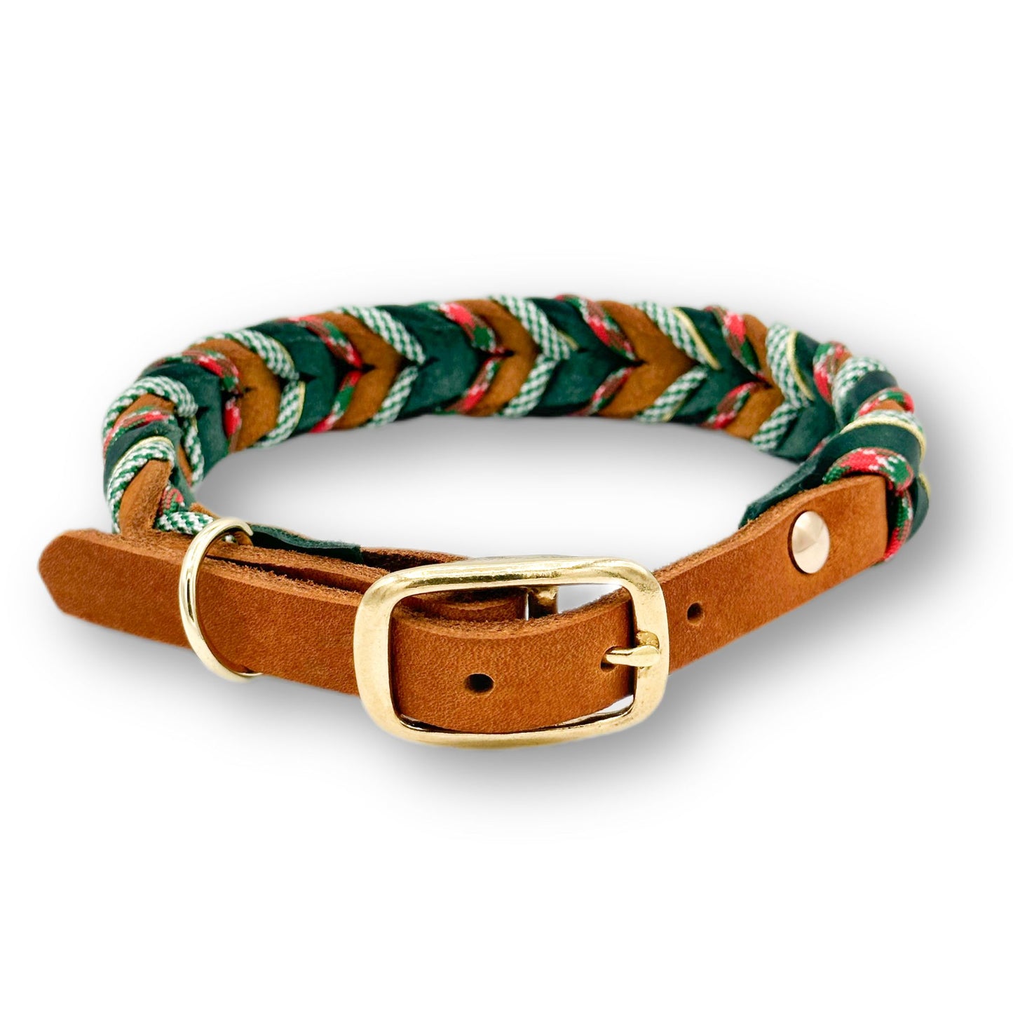 Leder Halsband Braided+ Gingerbread Green