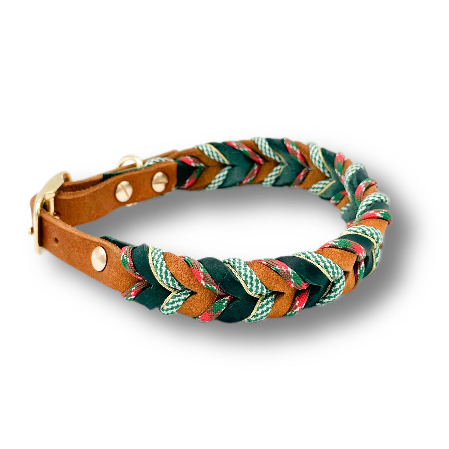 Leder Halsband Braided+ Gingerbread Green