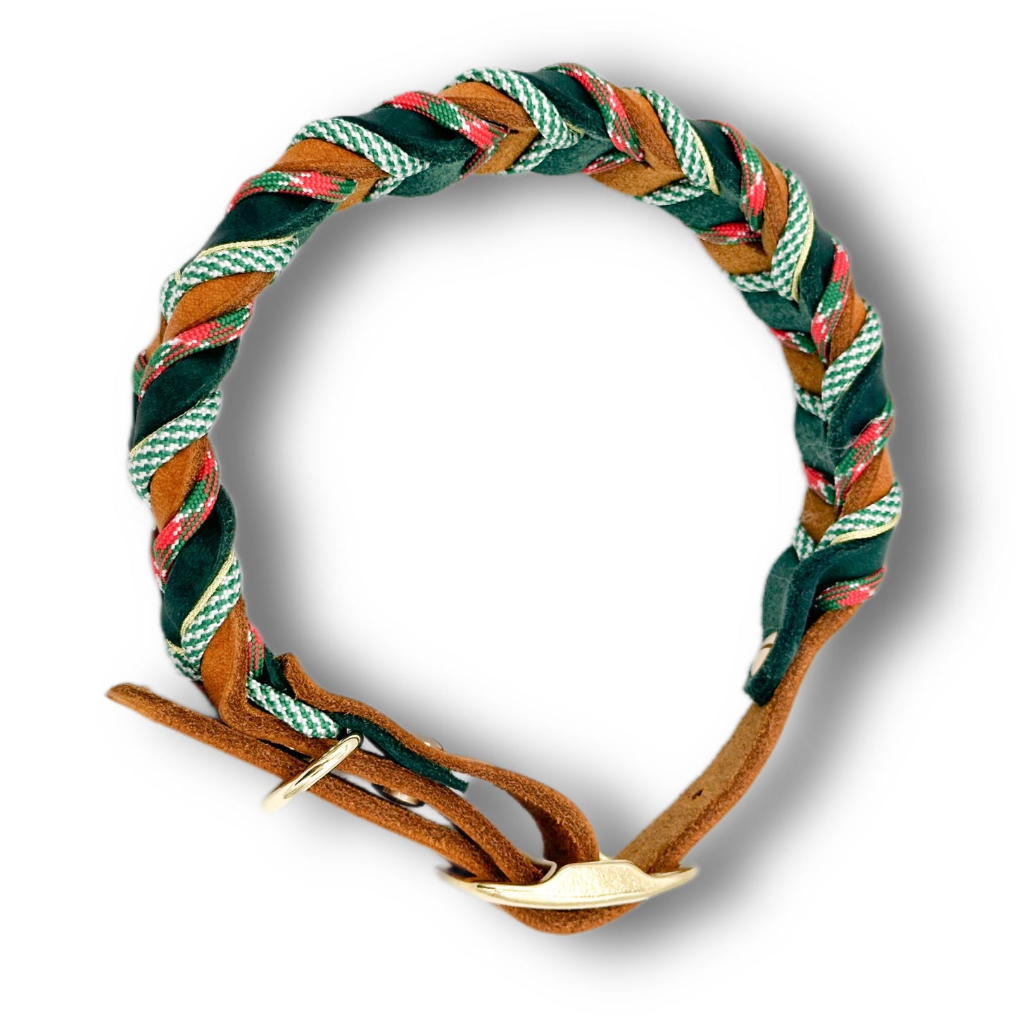 Leder Halsband Braided+ Gingerbread Green