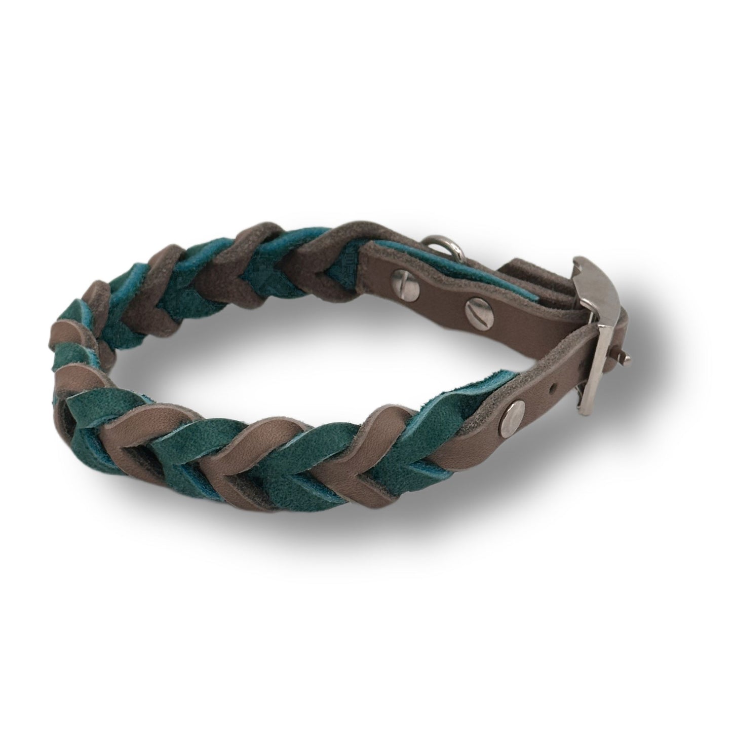 Leder Halsband Braided Mud x Sea Green