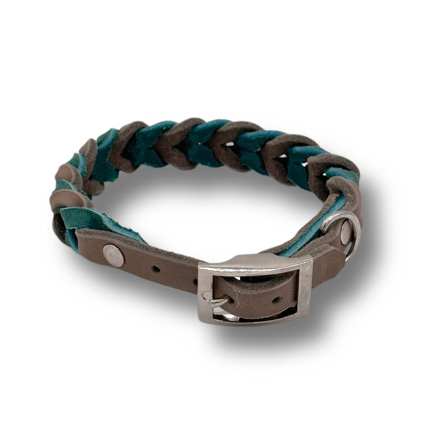 Leder Halsband Braided Mud x Sea Green