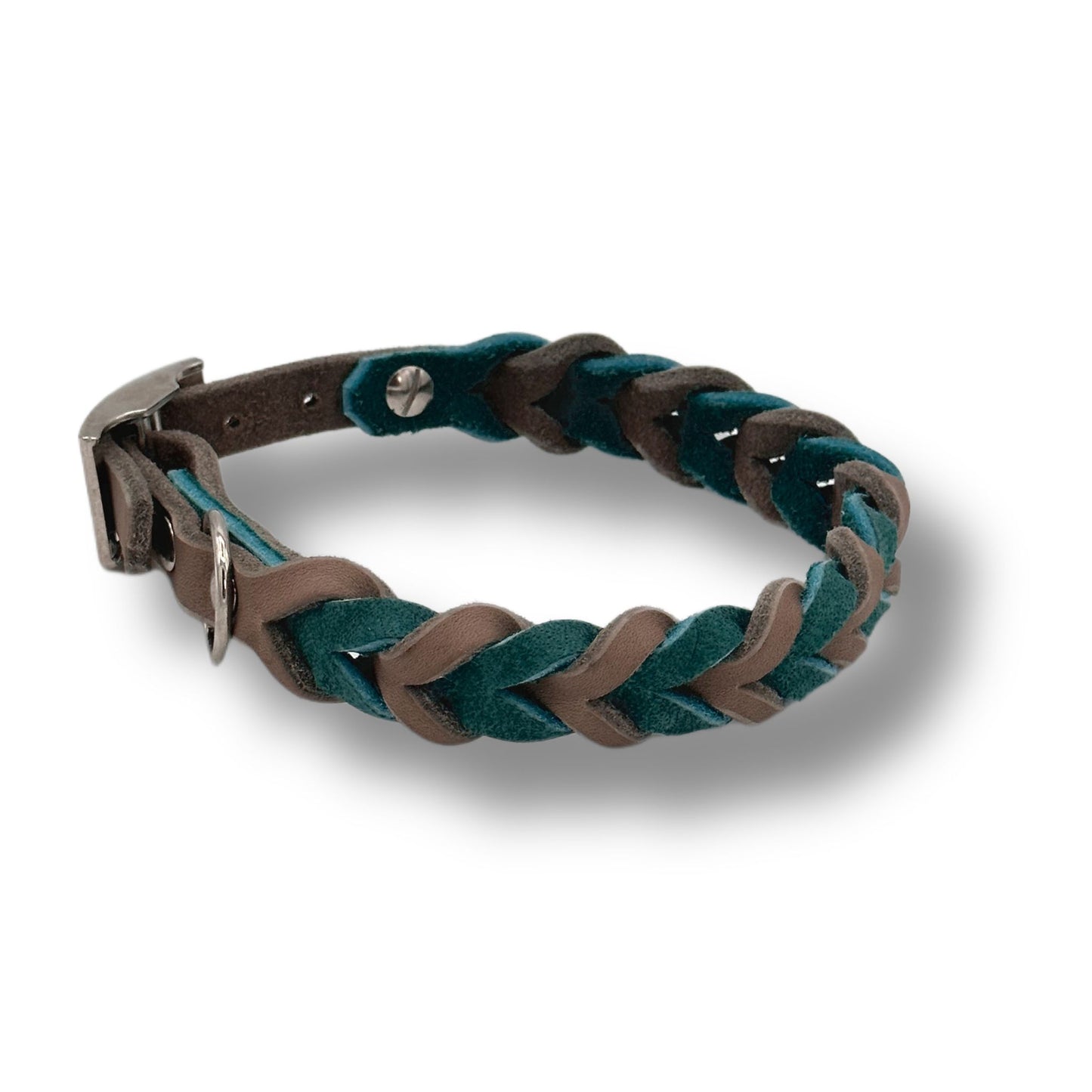 Leder Halsband Braided Mud x Sea Green