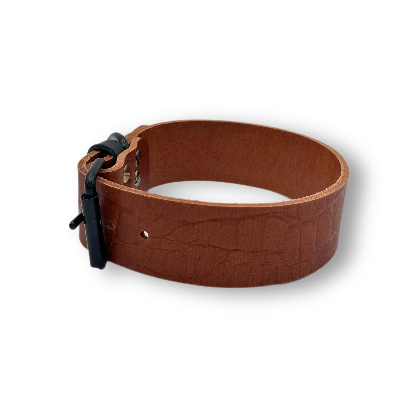 Leder Halsband Cognac Croco