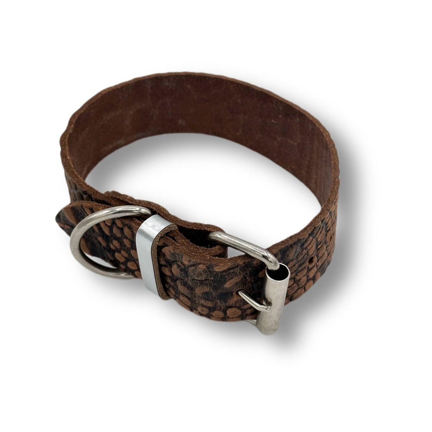 Leder Halsband Red Brown Caiman