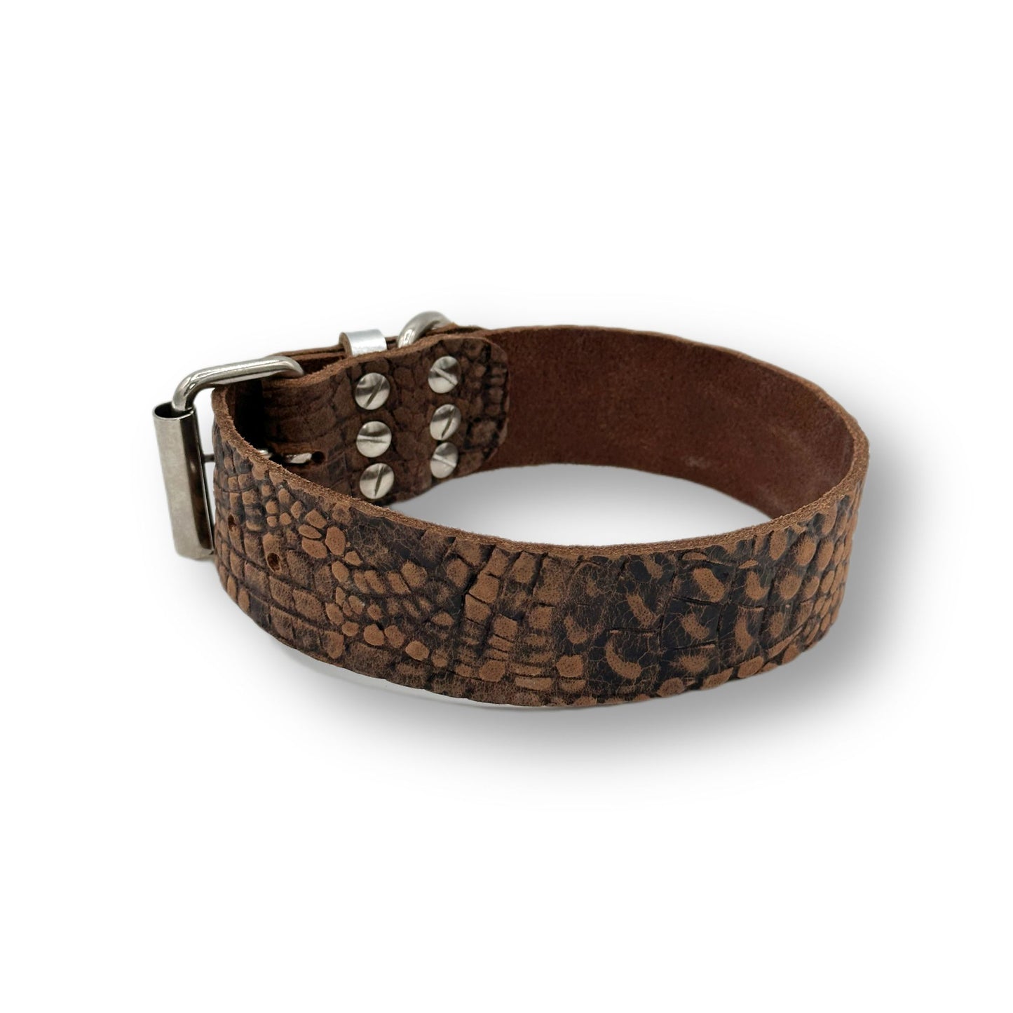 Leder Halsband Red Brown Caiman
