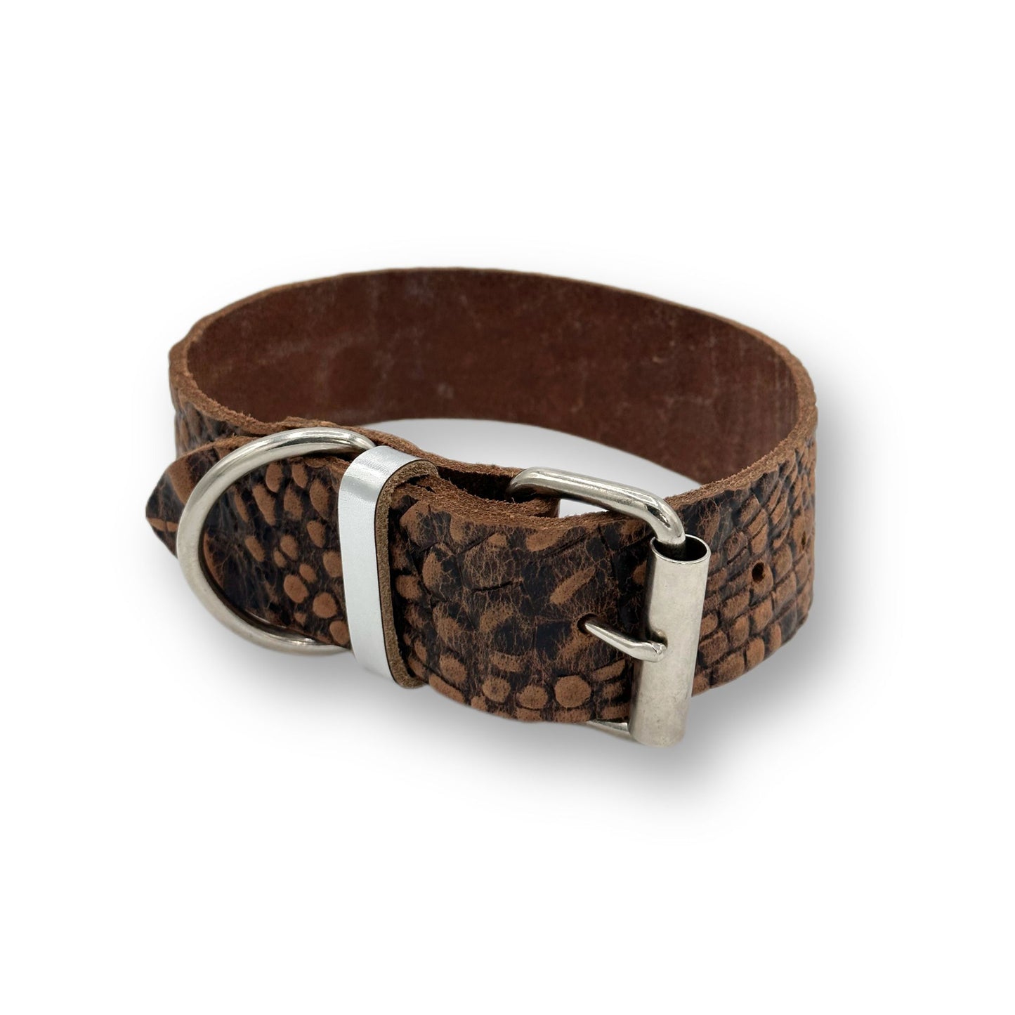 Leder Halsband Red Brown Caiman