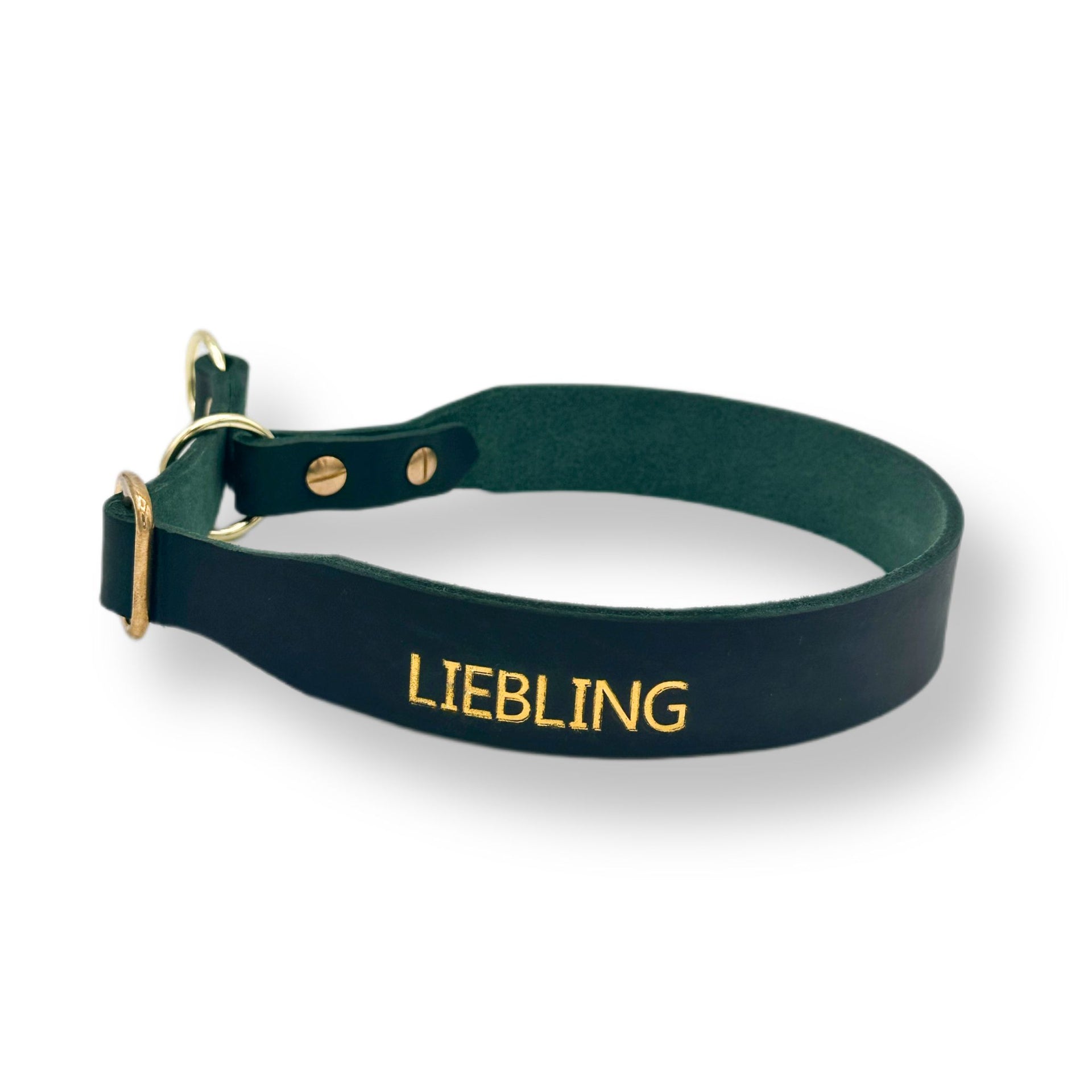 Personalisierbares Leder Halsband Zugstop Dark Green – Pfoten Chic